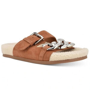 Marc Fisher Shoes Marc Fisher Fresno Natural Tan Shearling Sherpa Slide Sandals‎